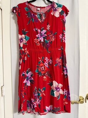 Old Navy Red Floral Short Sleeve Mini Dress